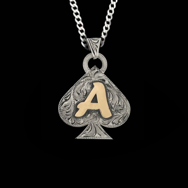 Personalize this beautiful Spade shaped pendant. Made with Hand Engraved German Silver you can give it your unique tocuh by adding your Jewelers Bronze initial.

Pair with a sterling silver chain to create full necklace set! Click here to browse Custom 